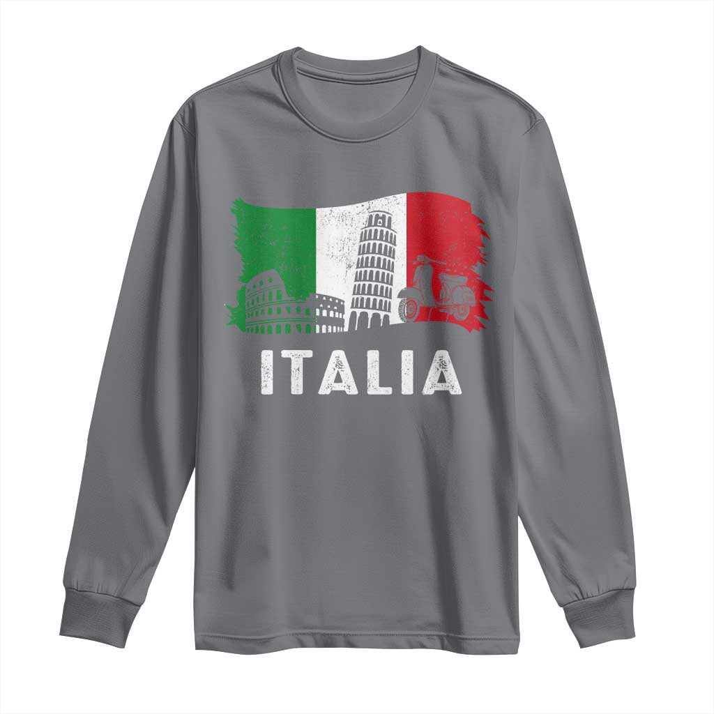 Italian Flag Long Sleeve Shirt Distressed Style Pisa Tower Colosseum Classic Scooter TS10 Charcoal Print Your Wear