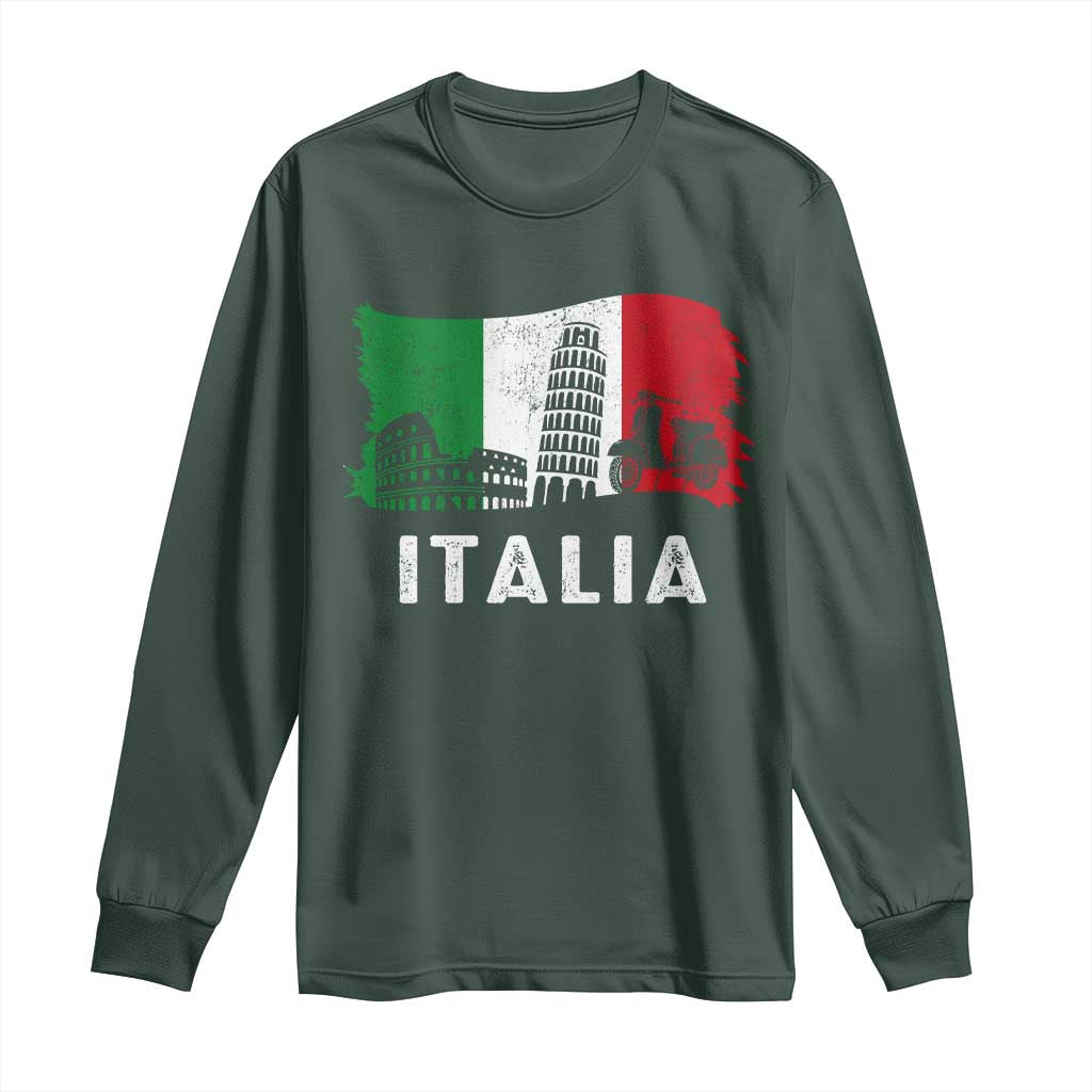 Italian Flag Long Sleeve Shirt Distressed Style Pisa Tower Colosseum Classic Scooter TS10 Dark Forest Green Print Your Wear