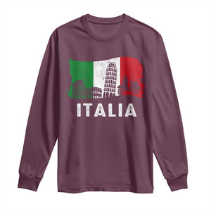 Italian Flag Long Sleeve Shirt Distressed Style Pisa Tower Colosseum Classic Scooter TS10 Maroon Print Your Wear