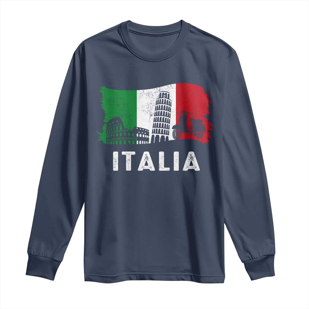 Italian Flag Long Sleeve Shirt Distressed Style Pisa Tower Colosseum Classic Scooter TS10 Navy Print Your Wear