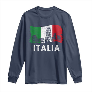 Italian Flag Long Sleeve Shirt Distressed Style Pisa Tower Colosseum Classic Scooter TS10 Navy Print Your Wear