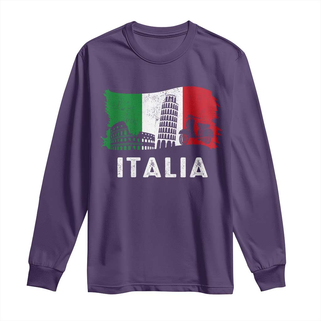 Italian Flag Long Sleeve Shirt Distressed Style Pisa Tower Colosseum Classic Scooter TS10 Purple Print Your Wear