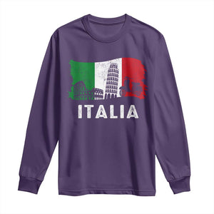 Italian Flag Long Sleeve Shirt Distressed Style Pisa Tower Colosseum Classic Scooter TS10 Purple Print Your Wear
