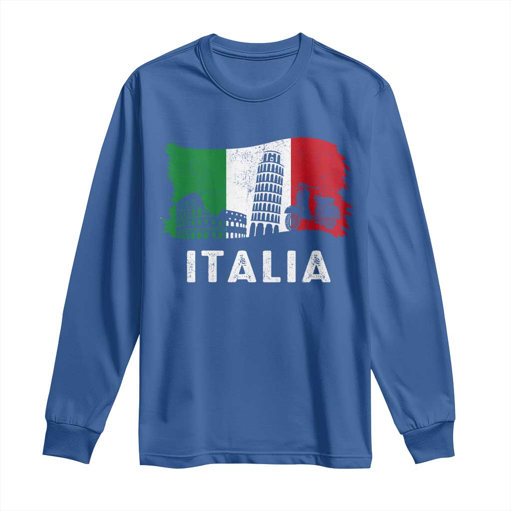 Italian Flag Long Sleeve Shirt Distressed Style Pisa Tower Colosseum Classic Scooter TS10 Royal Blue Print Your Wear
