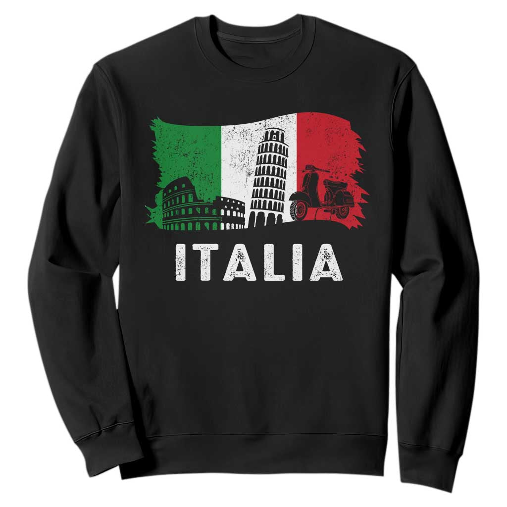 Italian Flag Sweatshirt Distressed Style Pisa Tower Colosseum Classic Scooter TS10 Black Print Your Wear