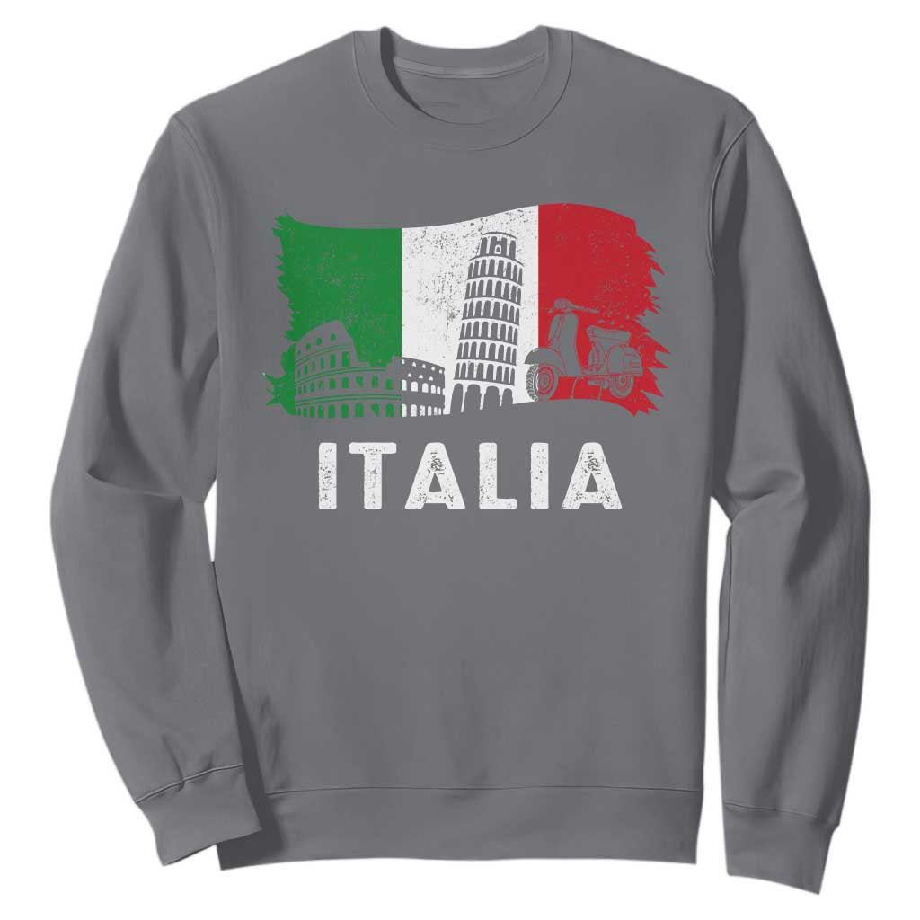 Italian Flag Sweatshirt Distressed Style Pisa Tower Colosseum Classic Scooter TS10 Charcoal Print Your Wear