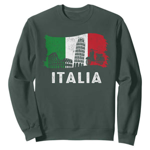 Italian Flag Sweatshirt Distressed Style Pisa Tower Colosseum Classic Scooter TS10 Dark Forest Green Print Your Wear