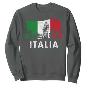 Italian Flag Sweatshirt Distressed Style Pisa Tower Colosseum Classic Scooter TS10 Dark Heather Print Your Wear