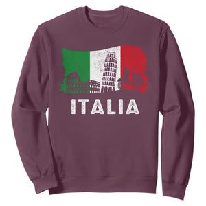 Italian Flag Sweatshirt Distressed Style Pisa Tower Colosseum Classic Scooter TS10 Maroon Print Your Wear