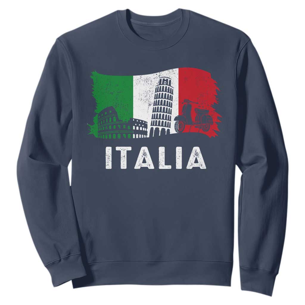 Italian Flag Sweatshirt Distressed Style Pisa Tower Colosseum Classic Scooter TS10 Navy Print Your Wear