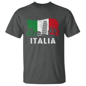 Italian Flag T Shirt Distressed Style Pisa Tower Colosseum Classic Scooter TS10 Dark Heather Print Your Wear