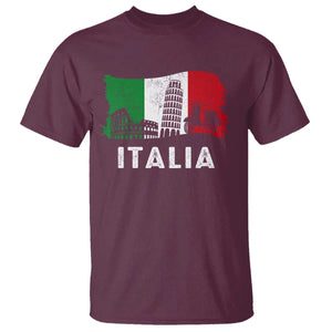 Italian Flag T Shirt Distressed Style Pisa Tower Colosseum Classic Scooter TS10 Maroon Print Your Wear