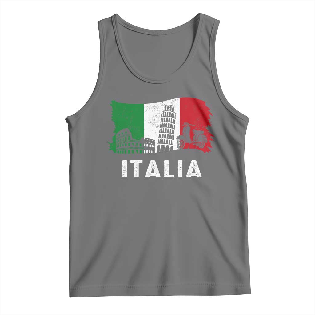 Italian Flag Tank Top Distressed Style Pisa Tower Colosseum Classic Scooter TS10 Black Heather Print Your Wear