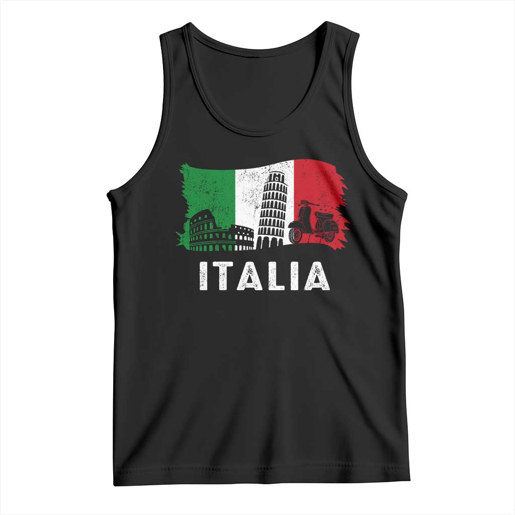 Italian Flag Tank Top Distressed Style Pisa Tower Colosseum Classic Scooter TS10 Black Print Your Wear