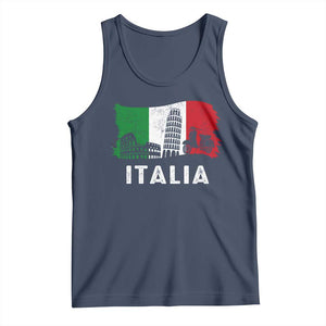 Italian Flag Tank Top Distressed Style Pisa Tower Colosseum Classic Scooter TS10 Navy Print Your Wear