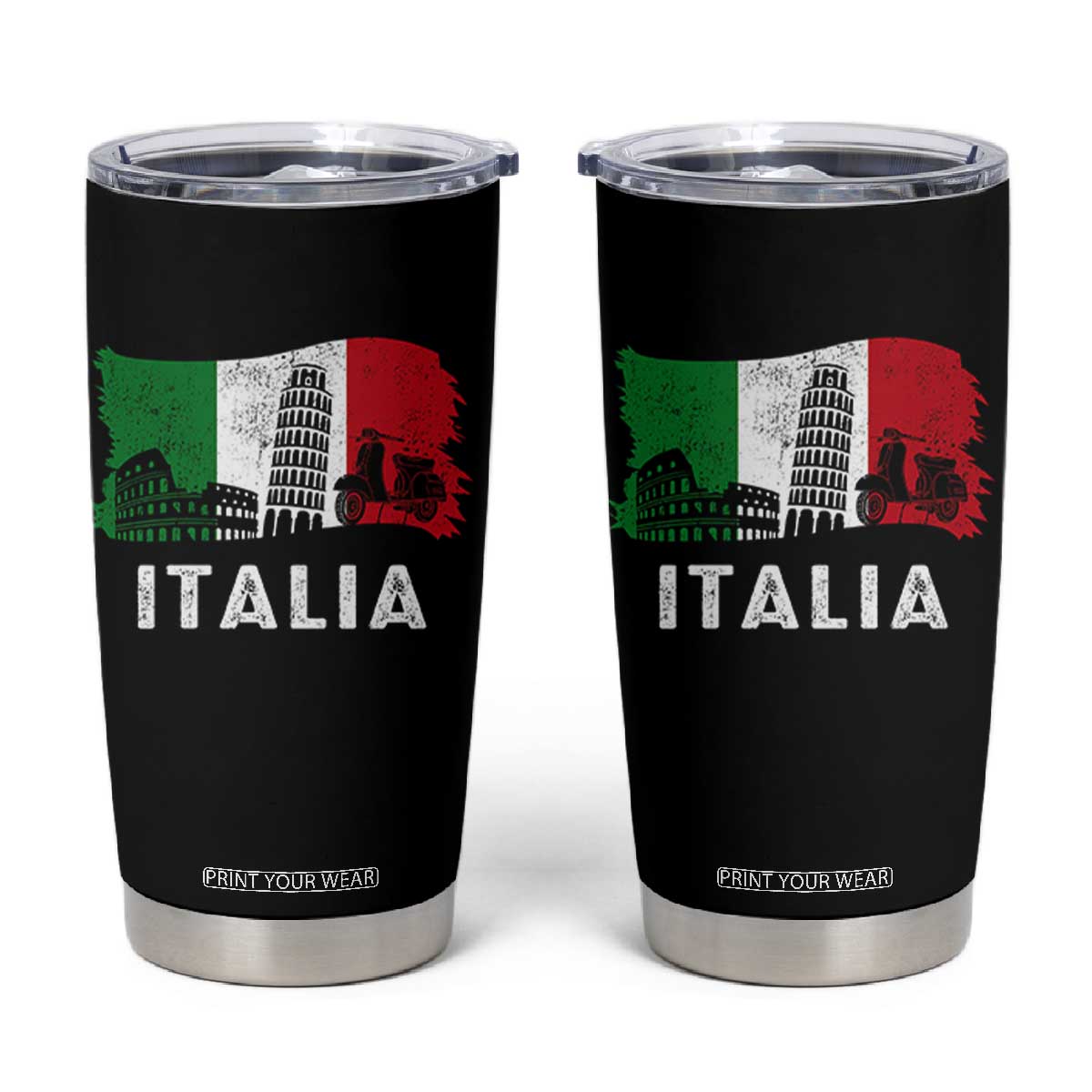 Italian Flag Tumbler Cup Distressed Style Pisa Tower Colosseum Classic Scooter TS10 Black Print Your Wear