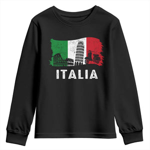 Italian Flag Youth Sweatshirt Distressed Style Pisa Tower Colosseum Classic Scooter TS10 Black Print Your Wear