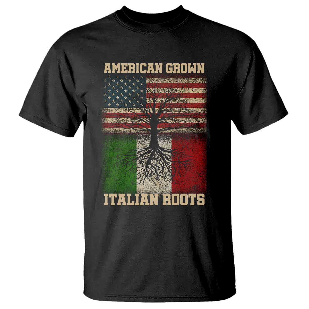 American Grown Italian Roots T Shirt USA Italy Flag Family Tree Italian TS10 Black Print Your Wear
