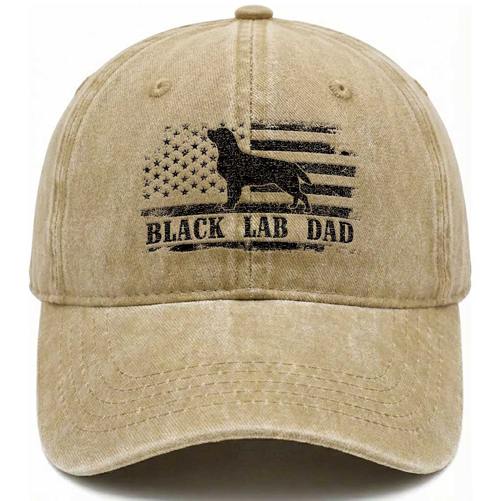 Black Lab Dad Washed Cotton Baseball Cap Funny Labrador Dad Fathers Day Gift for Dog Lovers TS10 Print Your Wear