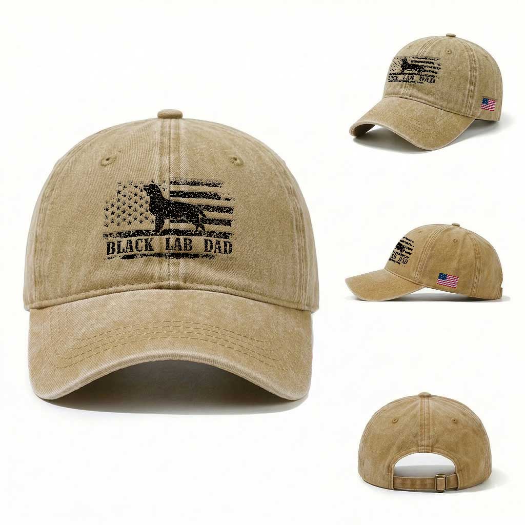 Black Lab Dad Washed Cotton Baseball Cap Funny Labrador Dad Fathers Day Gift for Dog Lovers TS10 Washed Cap Universal Fit Khaki Print Your Wear