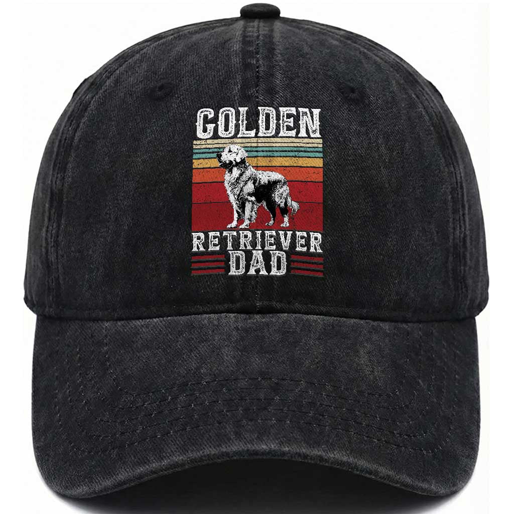 Retro Dog Golden Dad Washed Cotton Baseball Cap Fathers Day Gift for Dog Lovers Golden Retriever Dad TS10 Washed Cap Universal Fit Black Print Your Wear