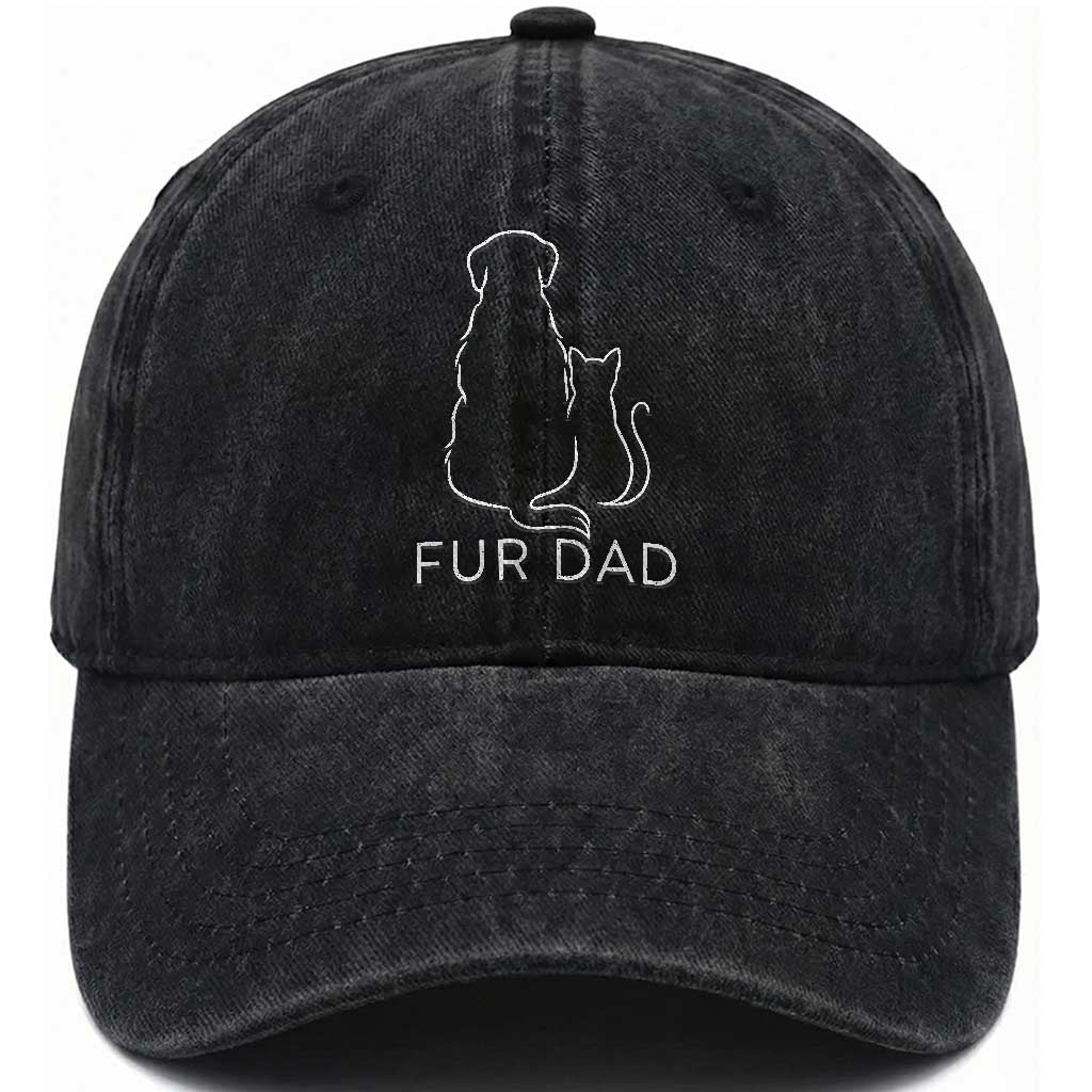 Fur Dad Washed Cotton Baseball Cap Pet Lover Cat Dog Dad Funny Fathers Day TS10 Print Your Wear
