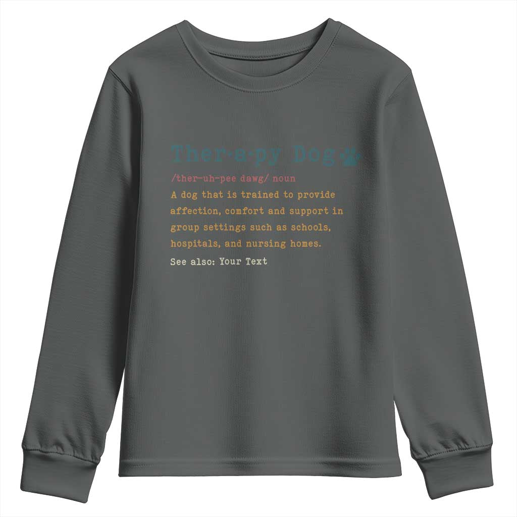 Personalized Therapy Dog Youth Sweatshirt Retro Custom Name Pet Partners TS10 Dark Heather Print Your Wear