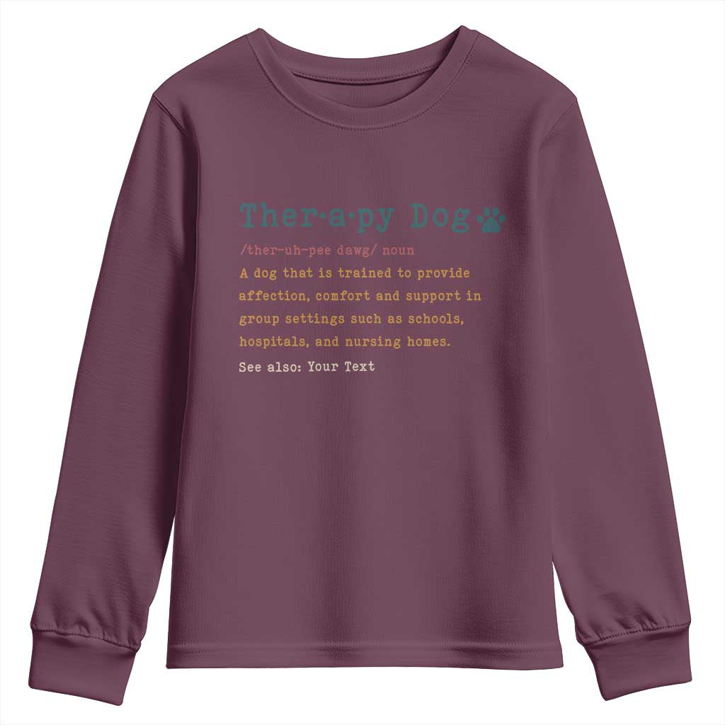 Personalized Therapy Dog Youth Sweatshirt Retro Custom Name Pet Partners TS10 Maroon Print Your Wear