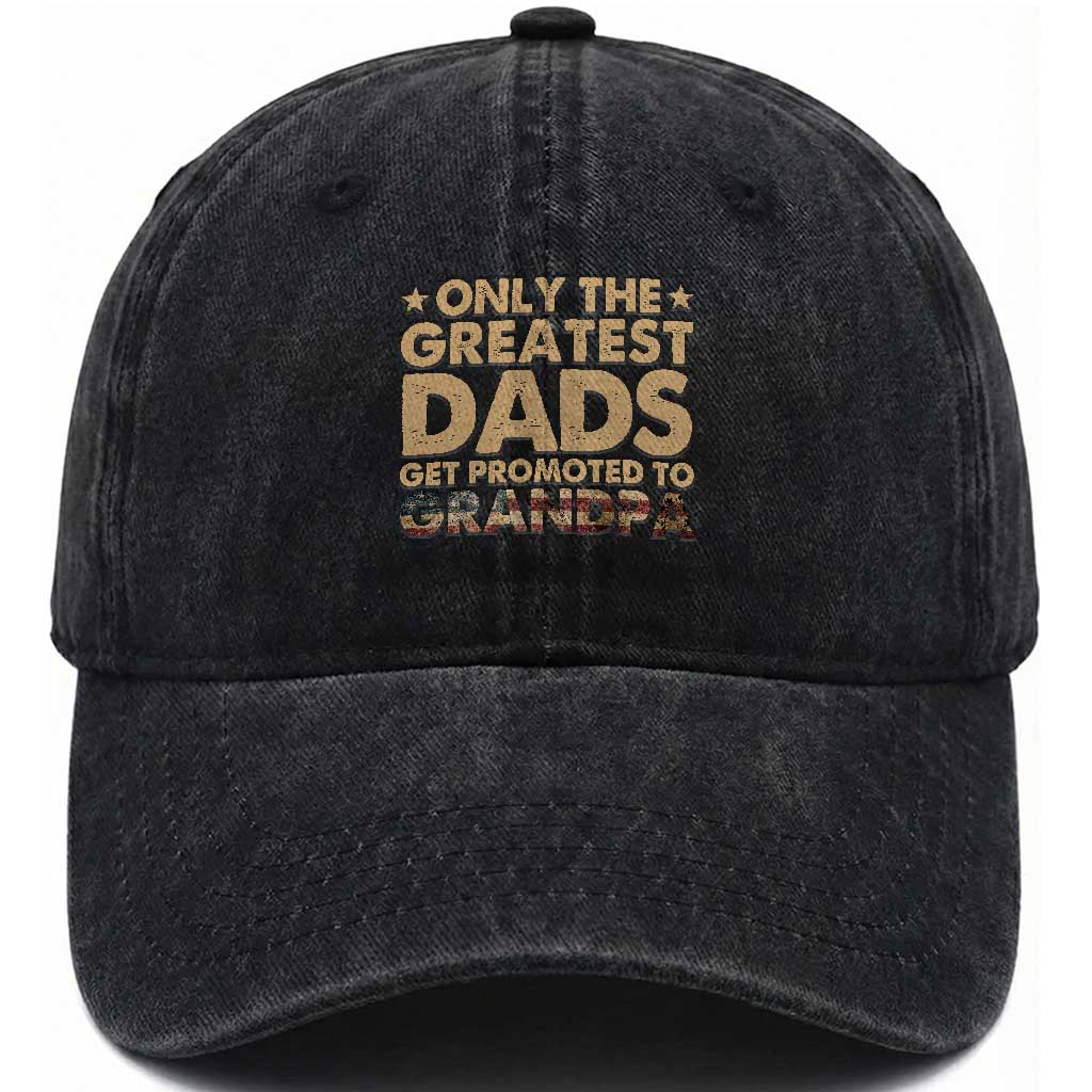 Greatest Dads Get Promoted To Grandpa Washed Cotton Baseball Cap Retro American Flag Fathers Day New Grandpa Gift TS10 Print Your Wear