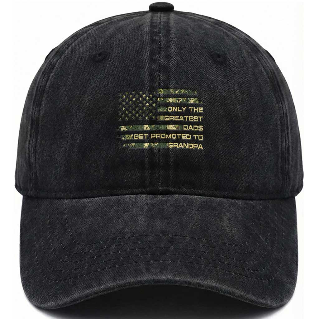 Greatest Dads Get Promoted To Grandpa Washed Cotton Baseball Cap Retro Camo American Flag New Grandpa Gift TS10 Print Your Wear