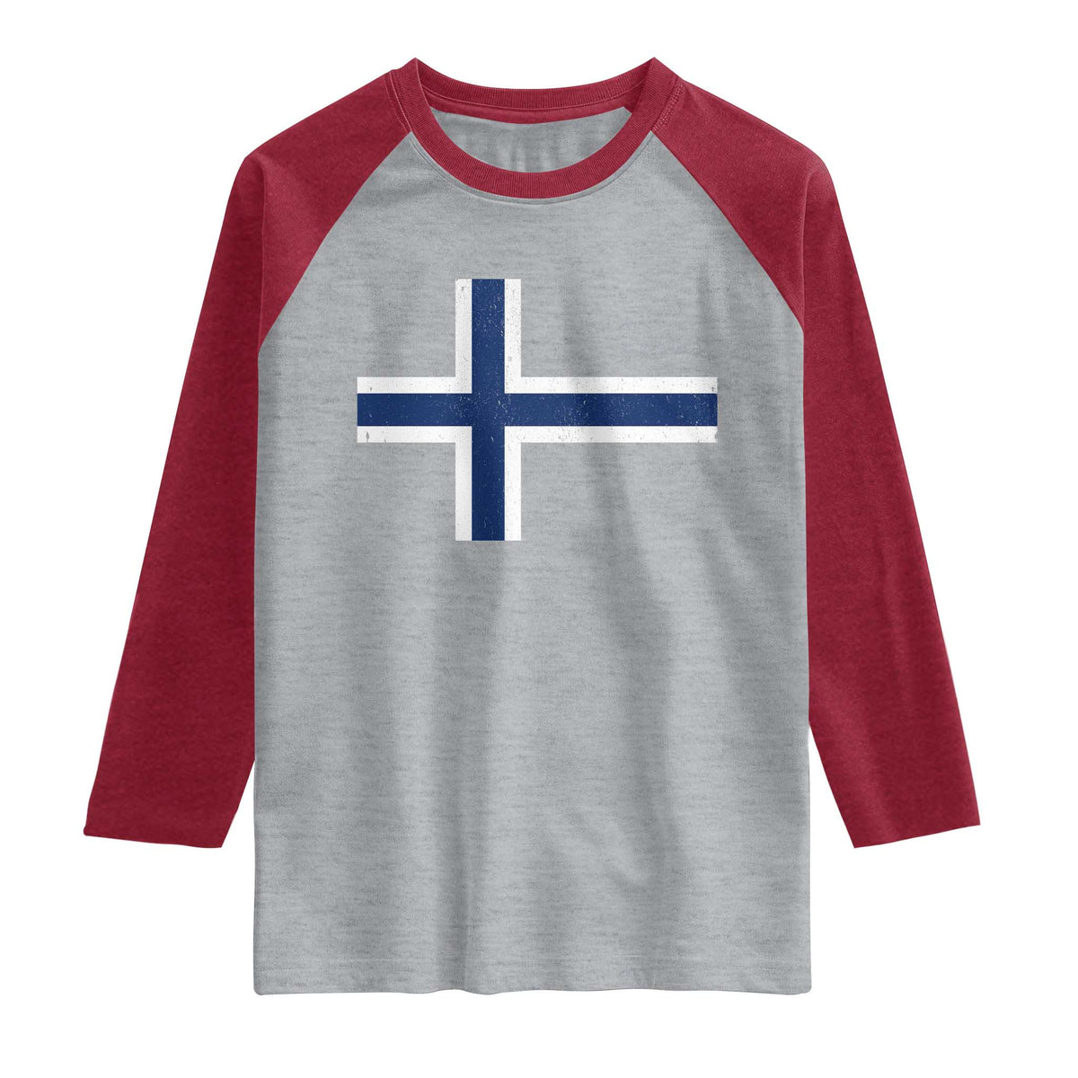 Norway Flag Raglan Shirt Distressed Norwegian Norge Nordic Red White Blue Symbol TS10 Heather Gray Heather Red Print Your Wear