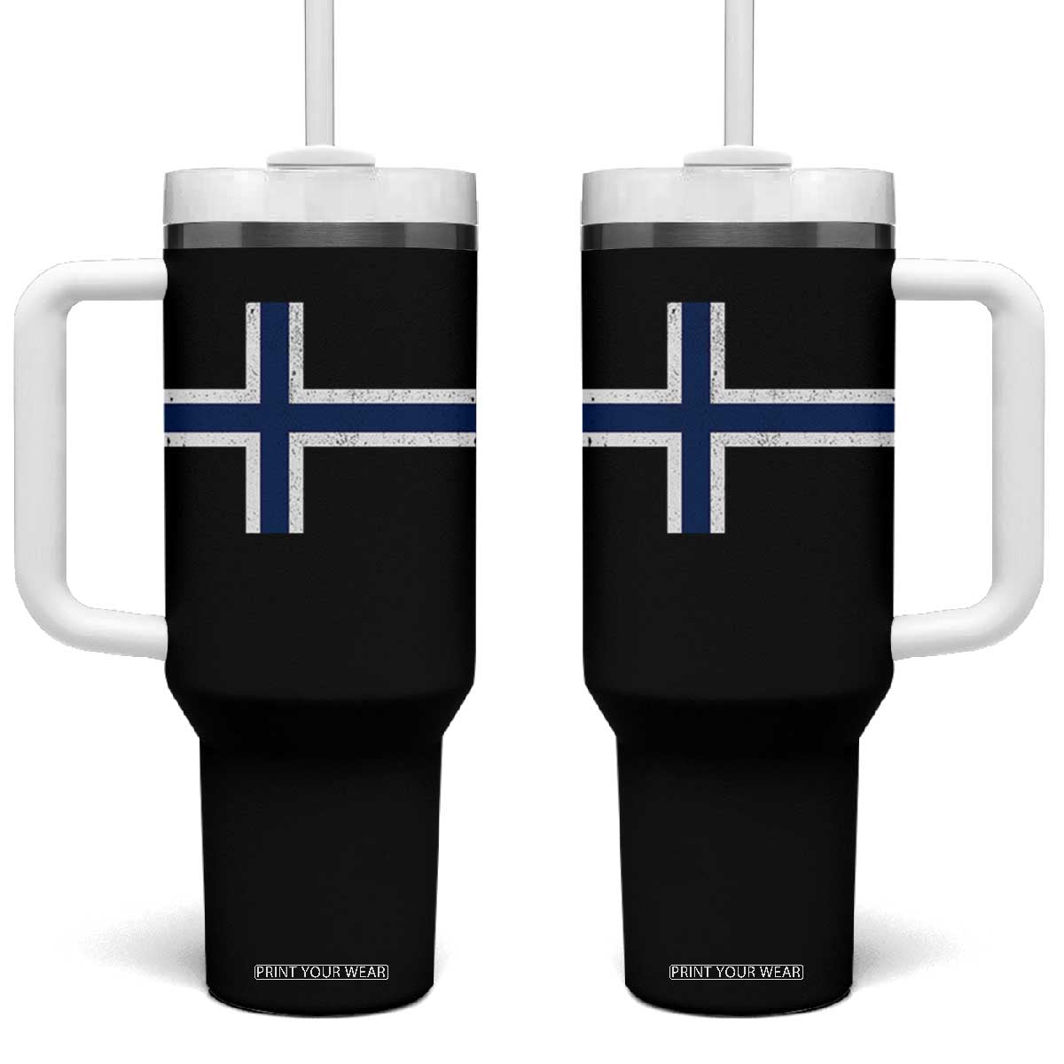 Norway Flag Tumbler With Handle Distressed Norwegian Norge Nordic Red White Blue Symbol TS10 One Size: 40 oz Black Print Your Wear
