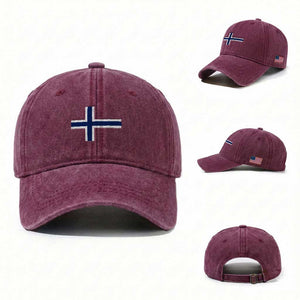 Norway Flag Washed Cotton Baseball Cap Distressed Norwegian Norge Nordic Red White Blue Symbol TS10 Washed Cap Universal Fit Burgundy Print Your Wear