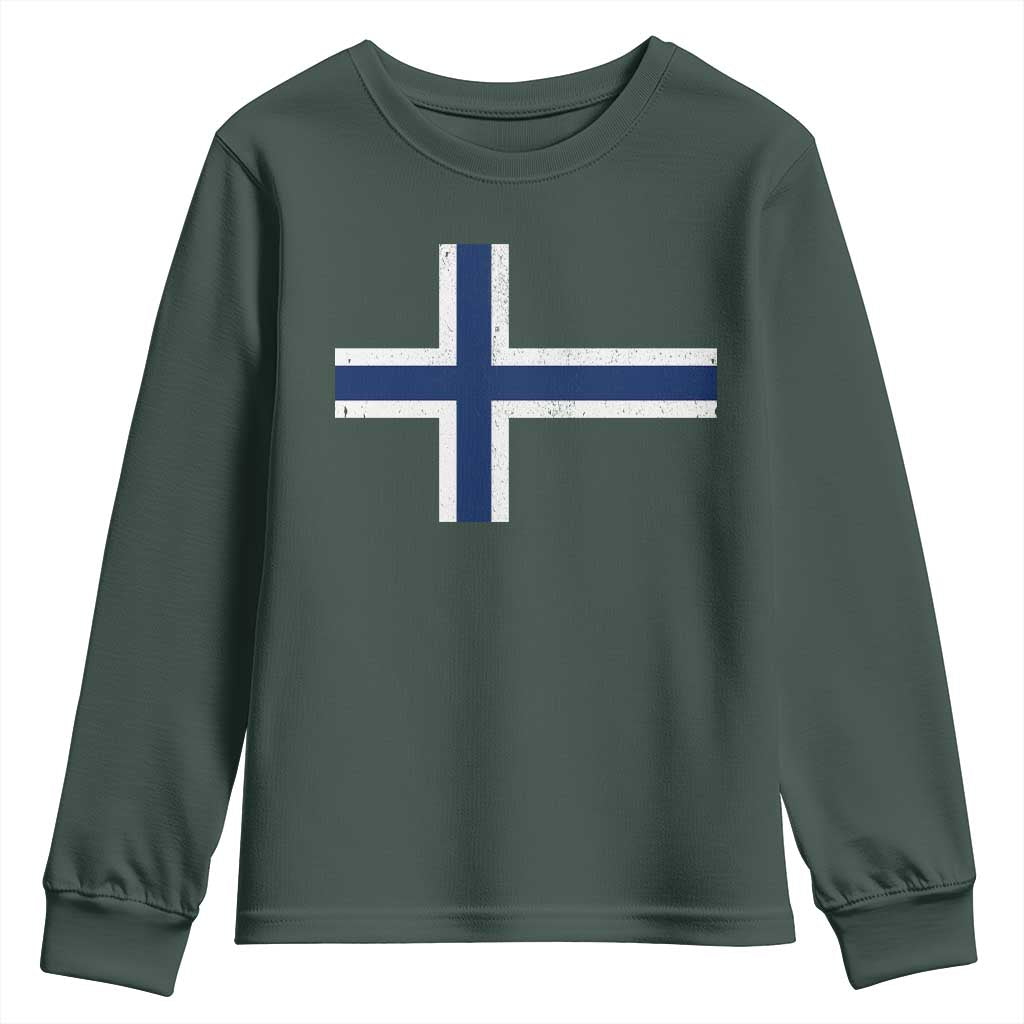 Norway Flag Youth Sweatshirt Distressed Norwegian Norge Nordic Red White Blue Symbol TS10 Dark Forest Green Print Your Wear