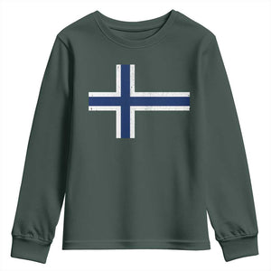 Norway Flag Youth Sweatshirt Distressed Norwegian Norge Nordic Red White Blue Symbol TS10 Dark Forest Green Print Your Wear