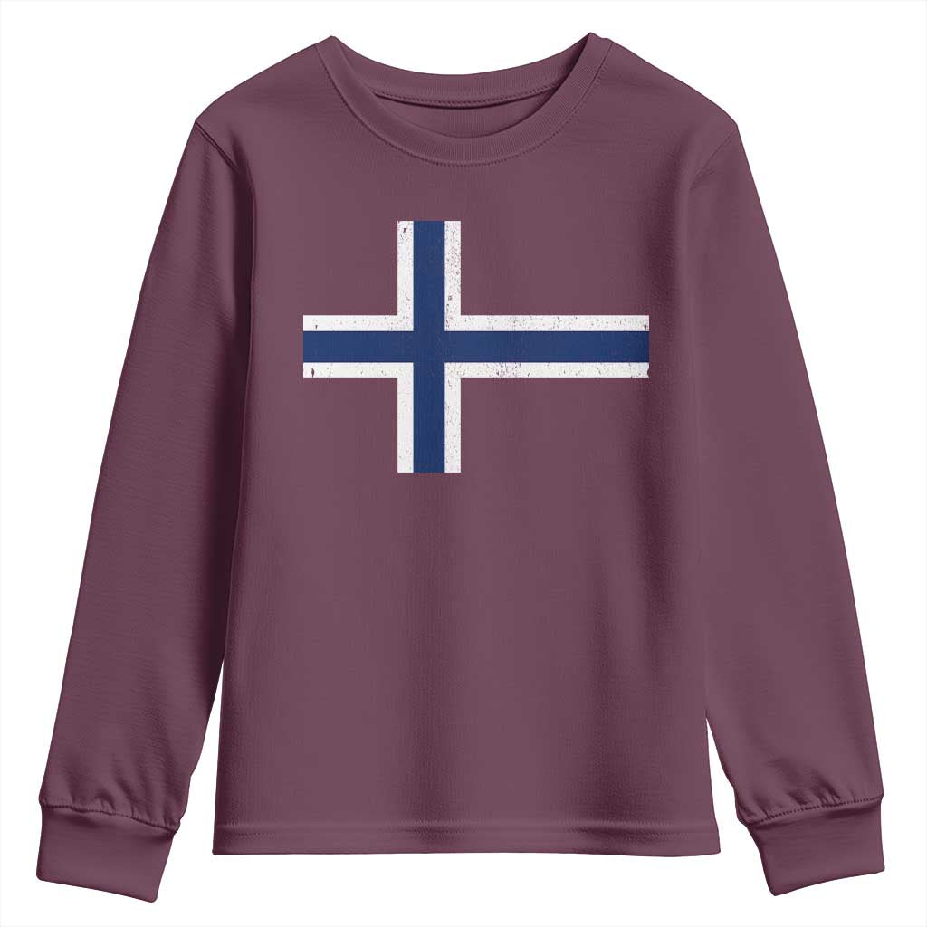Norway Flag Youth Sweatshirt Distressed Norwegian Norge Nordic Red White Blue Symbol TS10 Maroon Print Your Wear