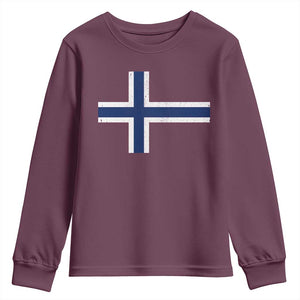 Norway Flag Youth Sweatshirt Distressed Norwegian Norge Nordic Red White Blue Symbol TS10 Maroon Print Your Wear