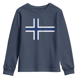 Norway Flag Youth Sweatshirt Distressed Norwegian Norge Nordic Red White Blue Symbol TS10 Navy Print Your Wear