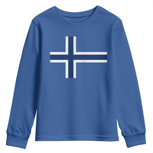 Norway Flag Youth Sweatshirt Distressed Norwegian Norge Nordic Red White Blue Symbol TS10 Royal Blue Print Your Wear