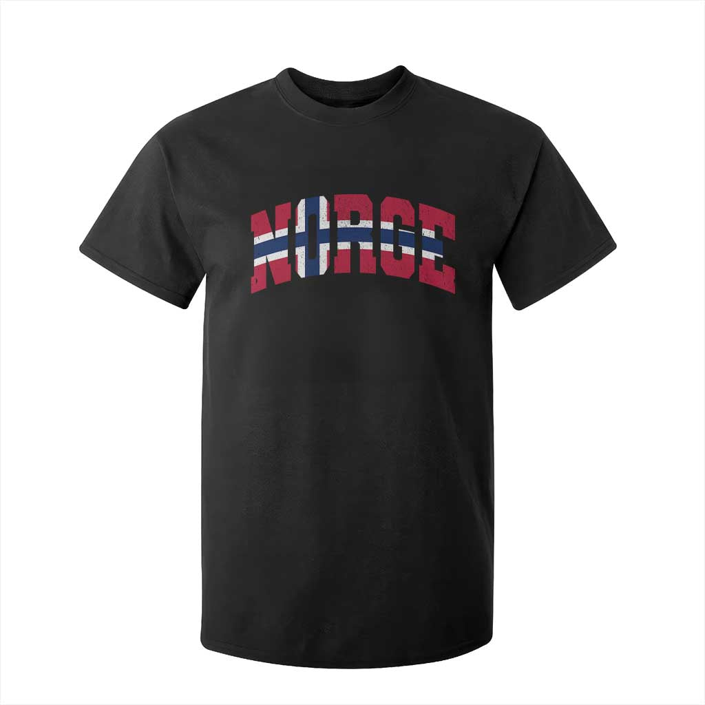 Norge Flag T Shirt For Kid Varsity Lettering Vintage Distressed Norway Norwegian Pride Scandinavian TS10 Black Print Your Wear