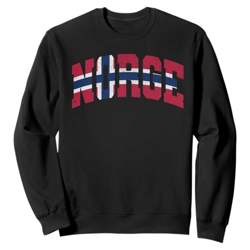 Norge Flag Sweatshirt Varsity Lettering Vintage Distressed Norway Norwegian Pride Scandinavian TS10 Black Print Your Wear