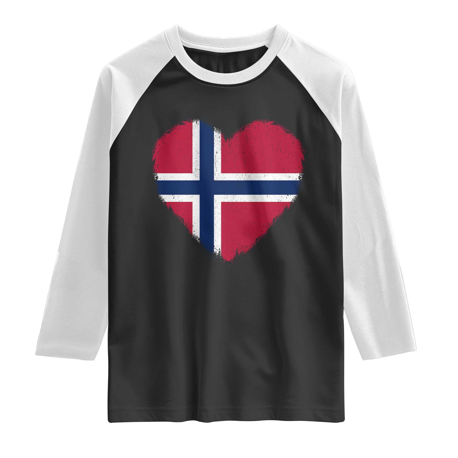 Norway Flag Heart Raglan Shirt Vintage Distressed Norge Norwegian Pride Patriotic Scandinavian Love Graphic TS10 Black White Print Your Wear
