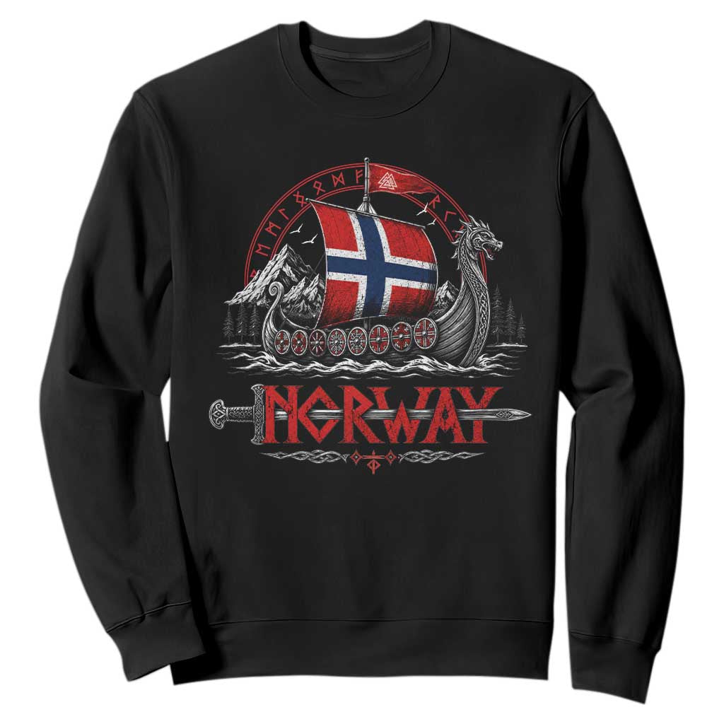 Retro Norwegian Viking Longship Norway Flag Sweatshirt Vintage Nordic Heritage Warrior TS10 Black Print Your Wear