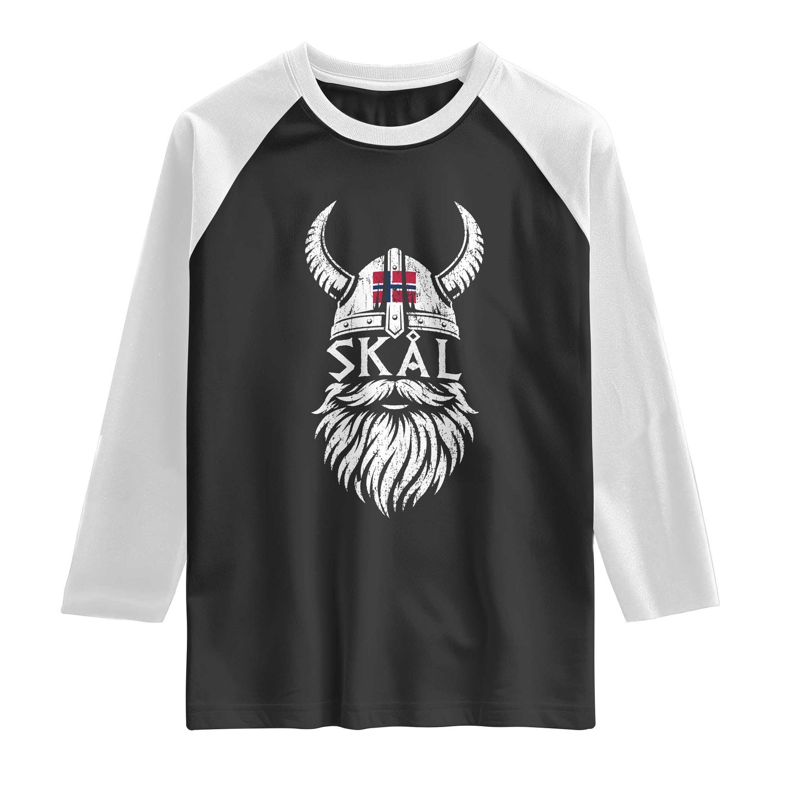 Skål Viking Norway Flag Raglan Shirt Norwegian Cheer Vintage Norse Pride Graphic TS10 Black White Print Your Wear