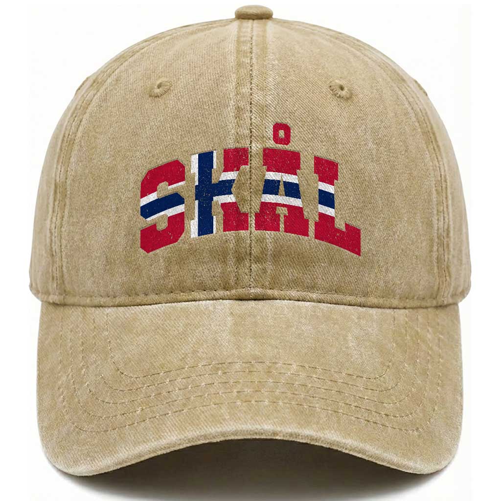 Skal Norway Flag Washed Cotton Baseball Cap Vintage Cheers Norwegian Sayings Viking Heritage Scandinavian Graphic TS10 Print Your Wear