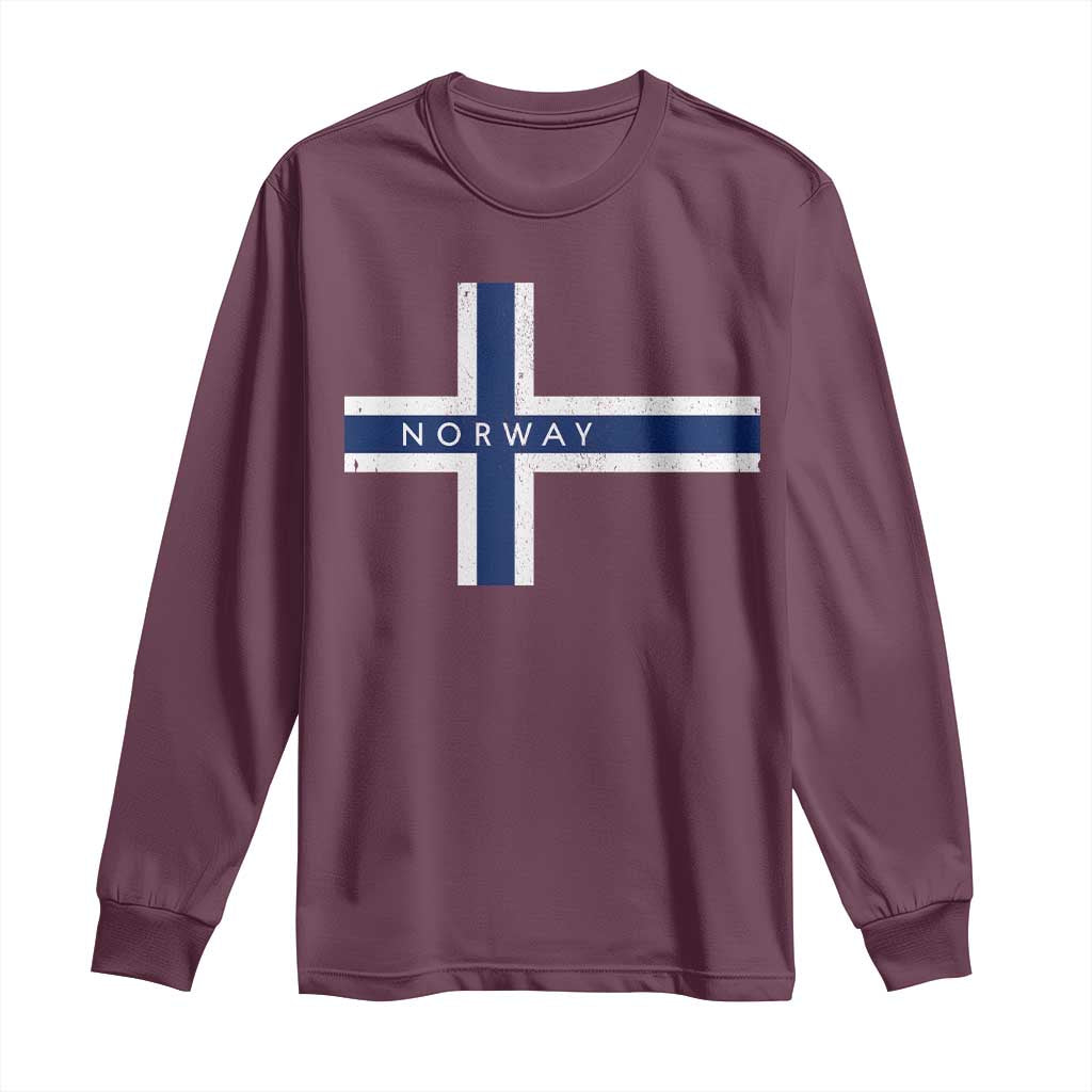 Norway Flag Cross Long Sleeve Shirt Vintage Distressed Norwegian Heritage Patriotic Scandinavian Graphic TS10 Maroon Print Your Wear