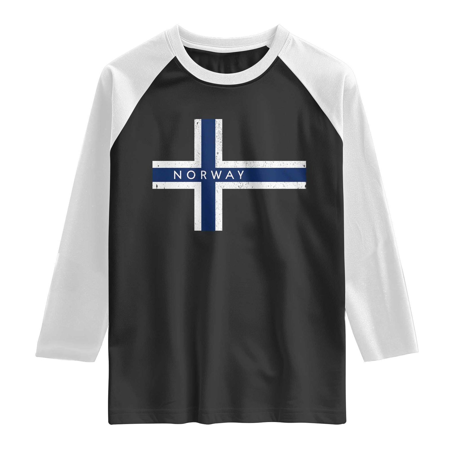 Norway Flag Cross Raglan Shirt Vintage Distressed Norwegian Heritage Patriotic Scandinavian Graphic TS10 Black White Print Your Wear