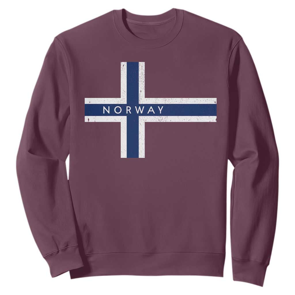 Norway Flag Cross Sweatshirt Vintage Distressed Norwegian Heritage Patriotic Scandinavian Graphic TS10 Maroon Print Your Wear