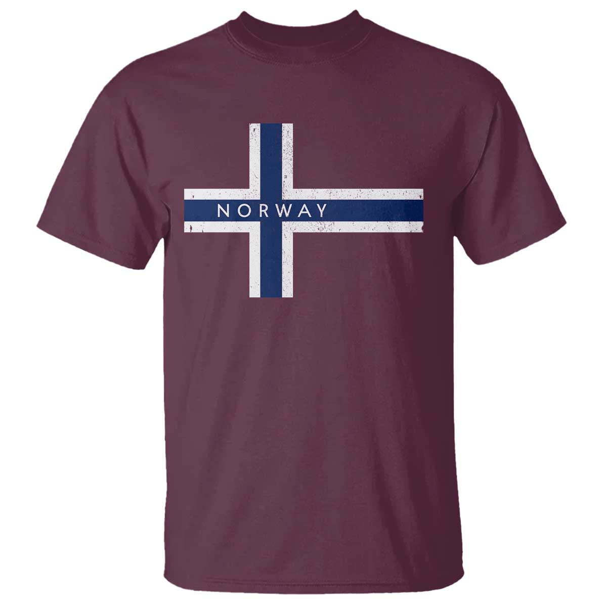Norway Flag Cross T Shirt Vintage Distressed Norwegian Heritage Patriotic Scandinavian Graphic TS10 Maroon Print Your Wear