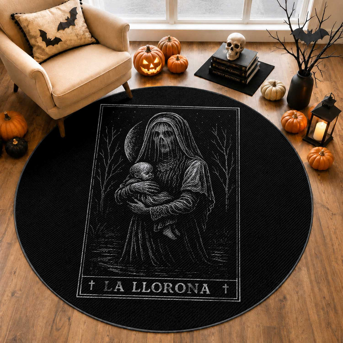 La Llorona Round Rug Tarot Card Horror Death Occult Mexican Folklore Halloween